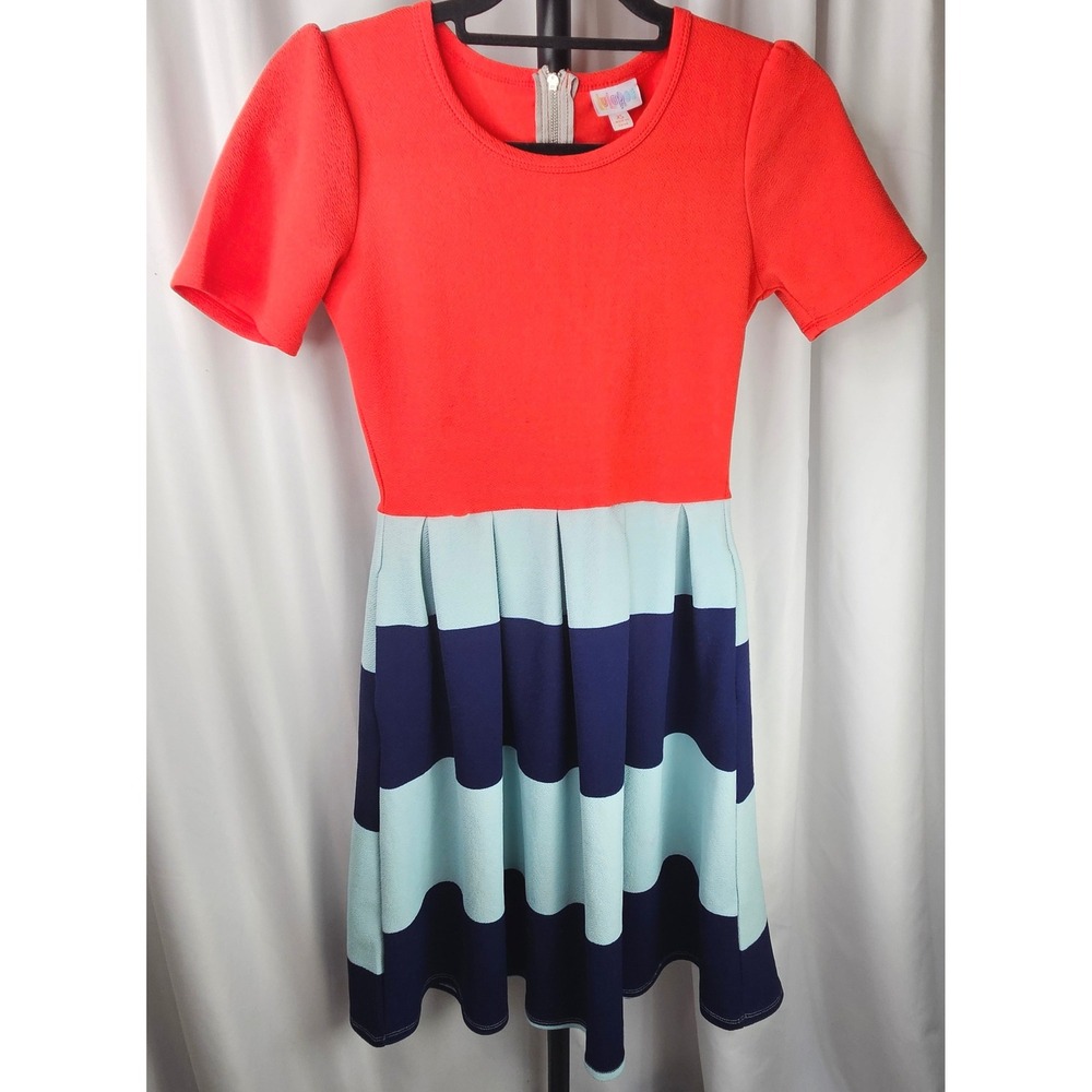 Women's LuLaRoe Fit and Flare Dress Pockets Striped Casual Short Sleeve Size XS‎